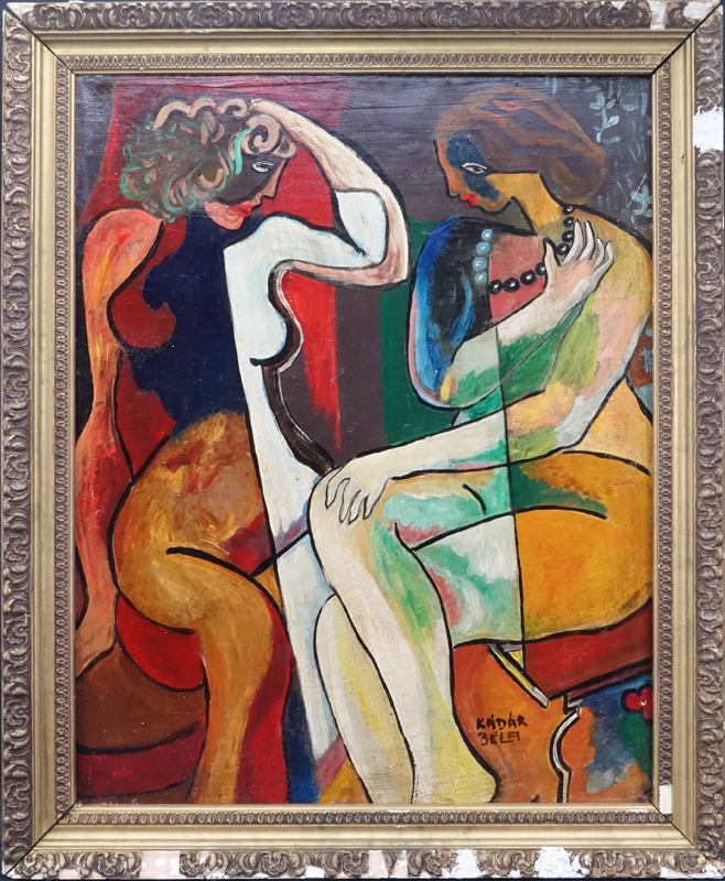Attributed to: Bela Kadar, Hungarian  (1877-1956) Oil on canvas "Two Female Nudes" Signed lower right. 