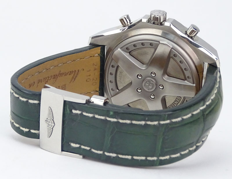 Man's Breitling Bentley Stainless Steel Chronograph with Green Crocodile Strap.