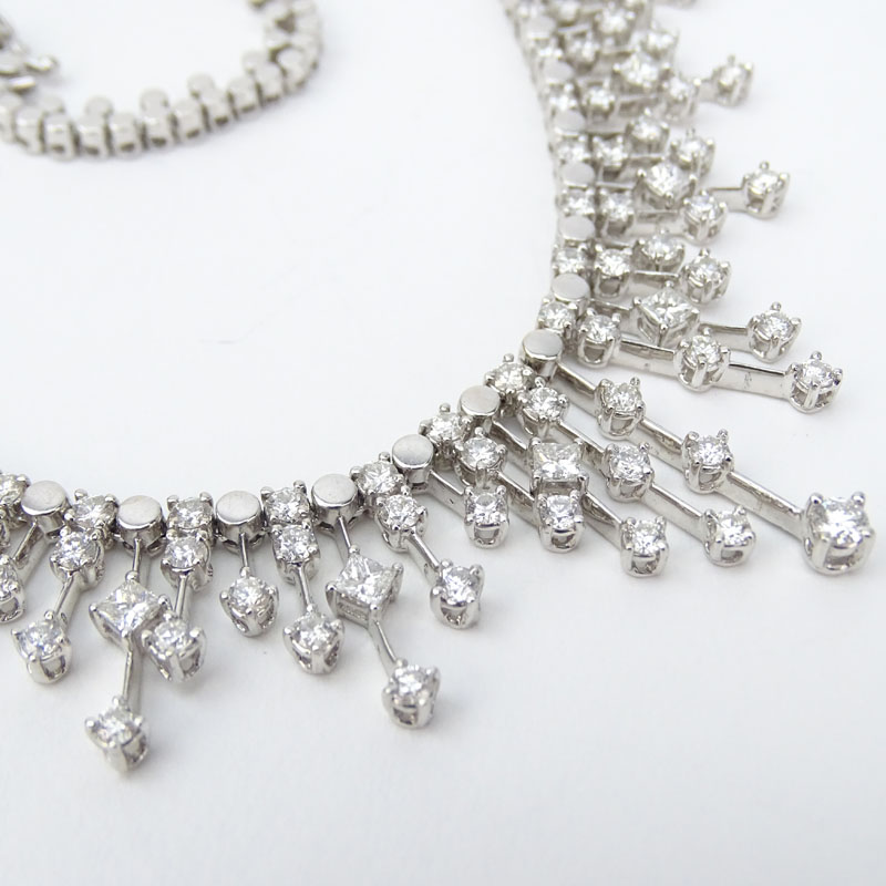 Approx. 9.10 Carat Round Brilliant and Princess Cut Diamond and 18 Karat White Gold Necklace.