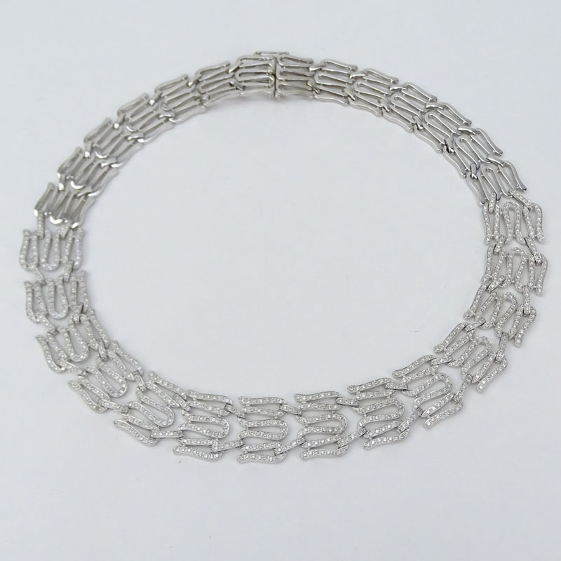Contemporary Approx. 6.95 Micro Pave Set Diamond and 18 Karat White Gold Necklace.