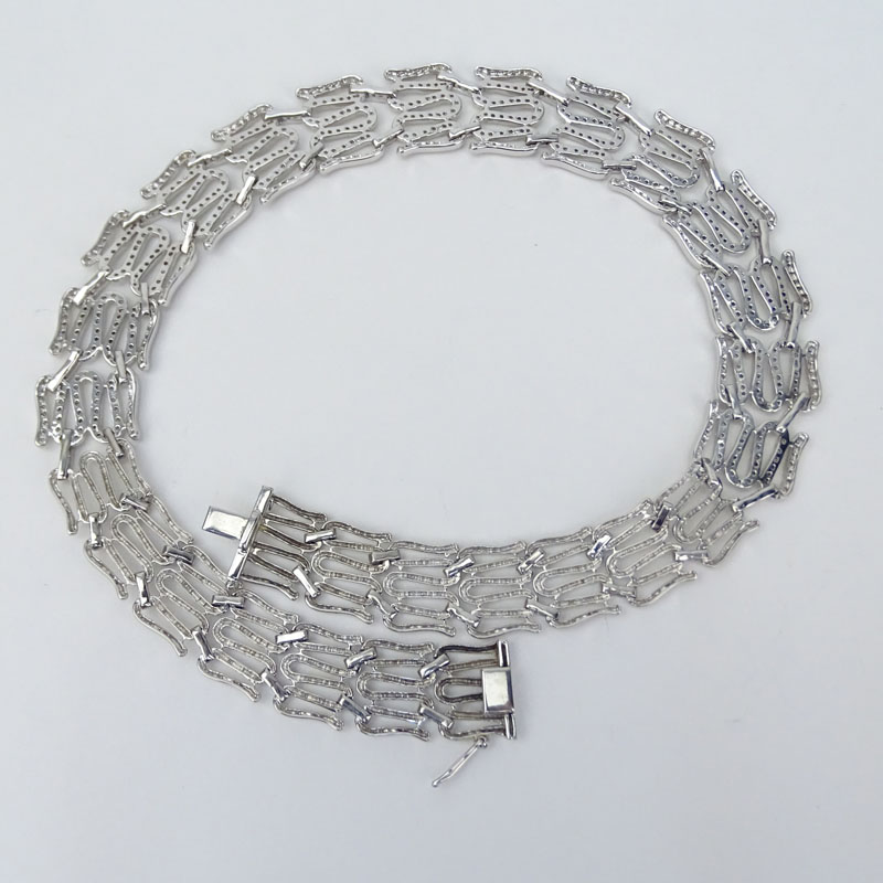 Contemporary Approx. 6.95 Micro Pave Set Diamond and 18 Karat White Gold Necklace.