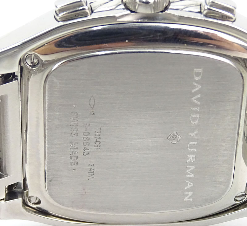 Vintage David Yurman Stainless Steel and Sterling Silver Chronograph Bracelet Watch with Mother of Pearl Dial, Diamond Hour Markers and Swiss Quartz Movement.