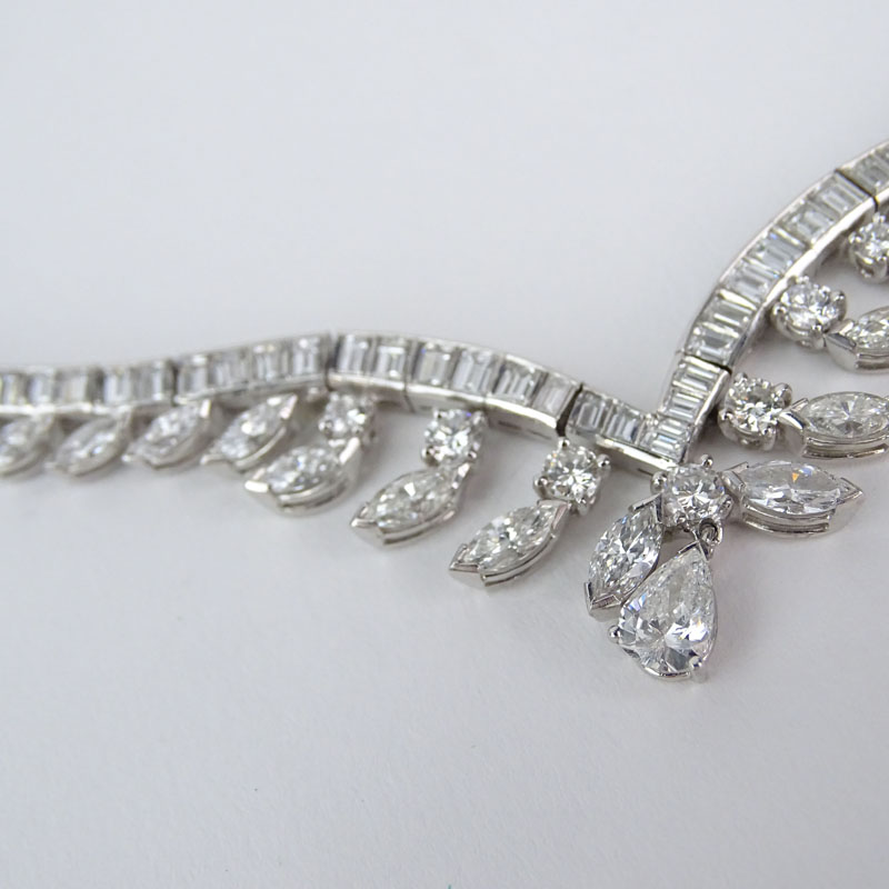 Vintage Approx. 14.0 Carat Pear Shape, Marquise and Baguette Cut Diamond and 14 Karat White Gold Necklace. 