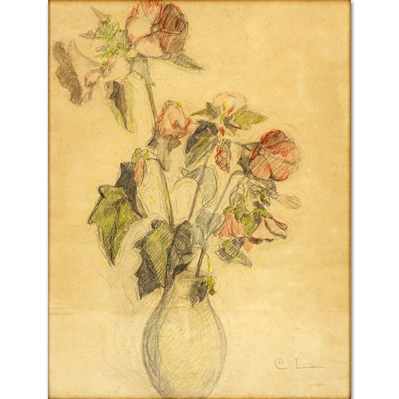 Carl Olof Larsson, Swedish (1853 - 1919) Pencil and Crayon On Paper "Still Life of Roses".