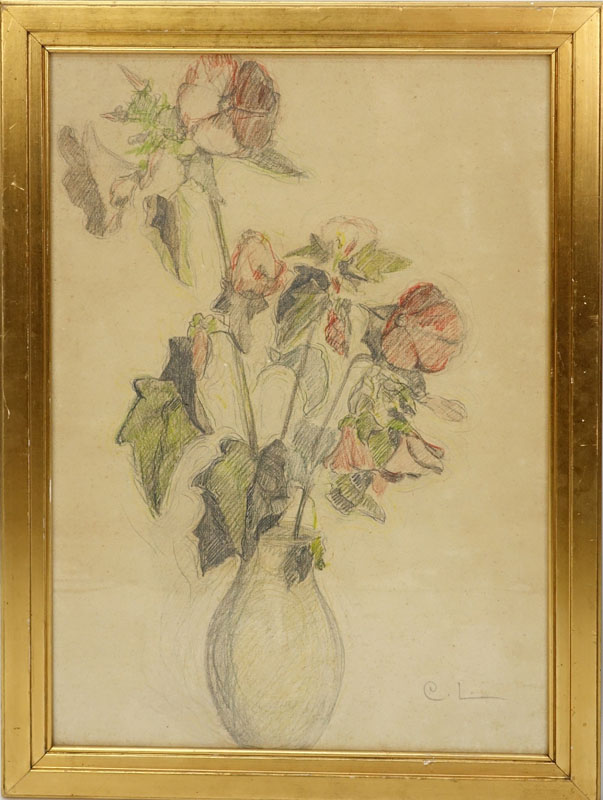 Carl Olof Larsson, Swedish (1853 - 1919) Pencil and Crayon On Paper "Still Life of Roses".