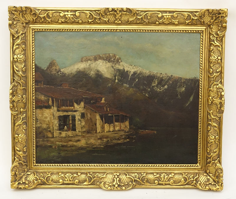 European School Oil On Canvas "Alpine Landscape". 