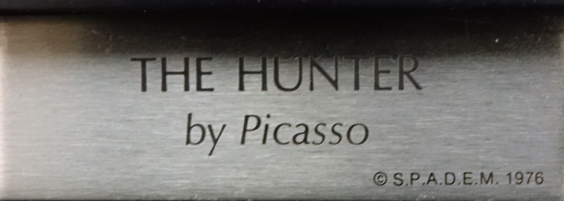 Franklin Mint Limited Edition Pablo Picasso Etched Sterling Silver Plaque "The Hunter", 1976. Original COA and documentation from The Franklin Mint accompanies the lot.