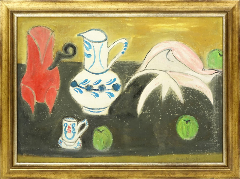 20th Century Oil on Artist Board, Still Life. Signed Henri Matisse 11/40 lower right. 
