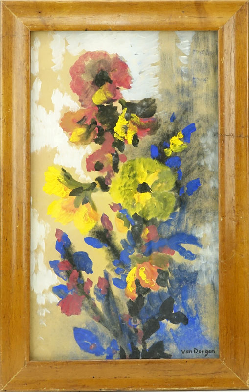 Attributed to: Kees van Dongen, Dutch/French (1877-1968) Mixed Media on Board, Still Life with Flowers. 