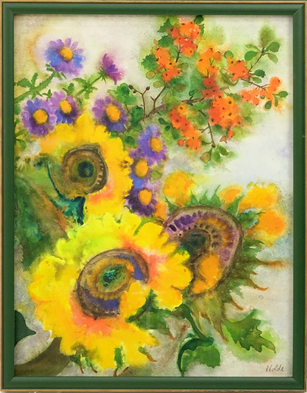 Emil Nolde, German (1867-1956) Watercolor on Paper, Flowers. 