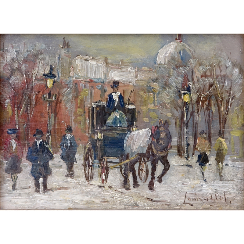 Louis vand der Pol, Dutch (1896-1982) Oil on panel "Winter Street With Horse And Carriage".