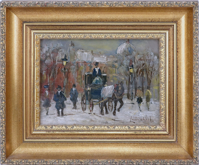 Louis vand der Pol, Dutch (1896-1982) Oil on panel "Winter Street With Horse And Carriage".
