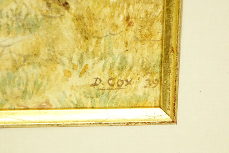 Watercolor on Paper of a Pastoral Scene Signed D. Cox and Dated '39 Lower Right.