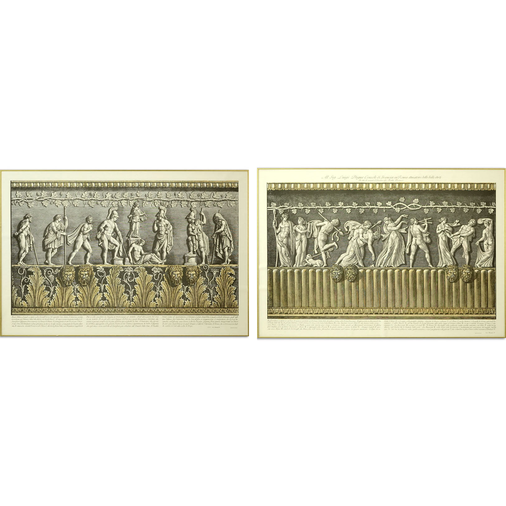 Two (2) Ornamental Frieze Engravings After Francesco Piranesi, Italian (born circa 1758-1810). Edizione Ponte Vecchio. 