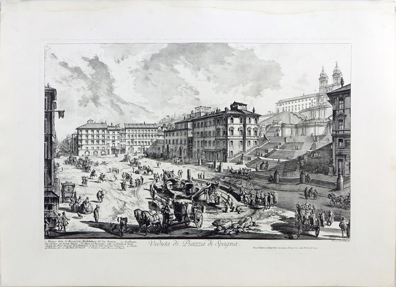 After: Giovanni Battista Piranesi, Italian (1720-1778) Etching "Veduta di Piazza di Spagna". 