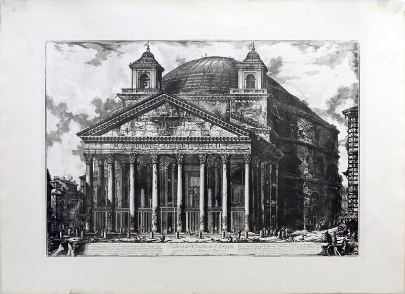 After: Giovanni Battista Piranesi, Italian (1720-1778) Etching "Veduta del Pantheon d'Agrippa". 