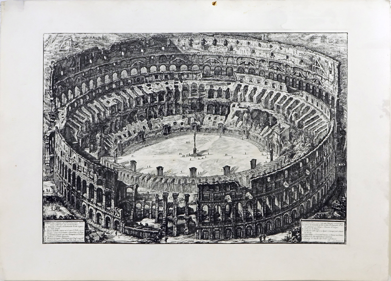 After: Giovanni Battista Piranesi, Italian (1720-1778) Etching "Veduta Dell'antiteatro Fla Vio Detto il Colosseo". 