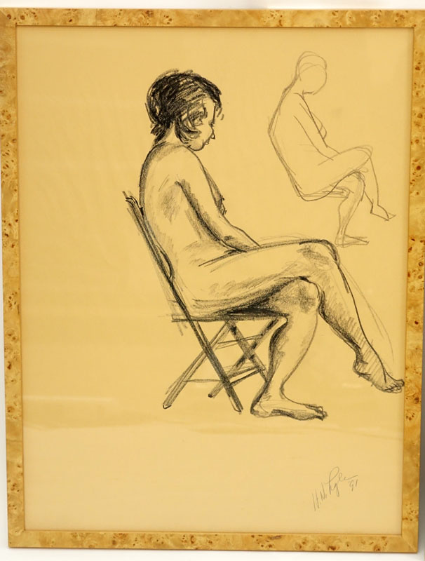 Two (2) Charcoal Drawings On Manila Paper "Nude Study". Signed H.N. Higler?