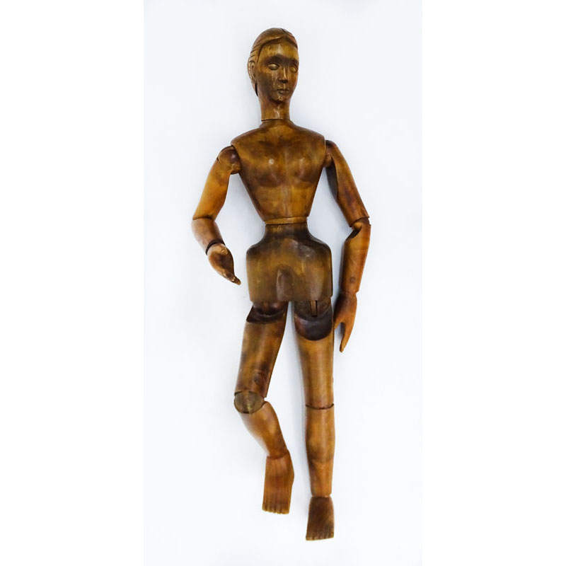 Large Antique Carved Wood Ball Jointed Female Figure.