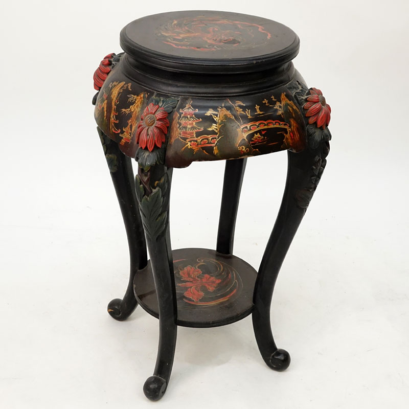Vintage Chinese Carved and painted Wood Table.