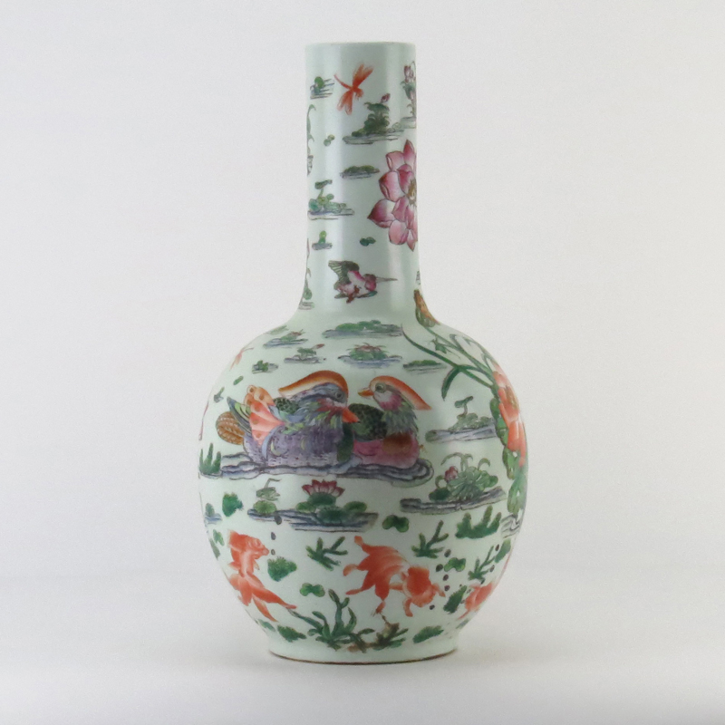 Later 20th Century Chinese Hand Painted Porcelain Bulbous Vase.