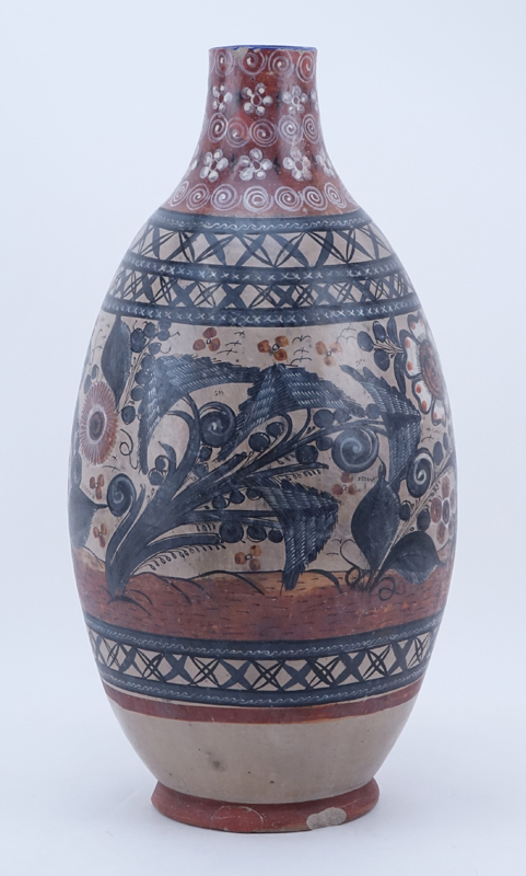 Vintage Tonala-Jalisco Mexico Hand Painted Glazed Pottery Vase.