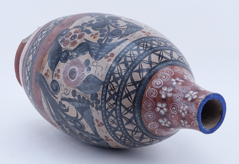 Vintage Tonala-Jalisco Mexico Hand Painted Glazed Pottery Vase.