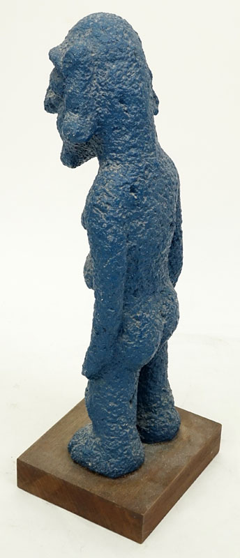 Modern Composition Blue Male Figurine on Wooden Plinth.