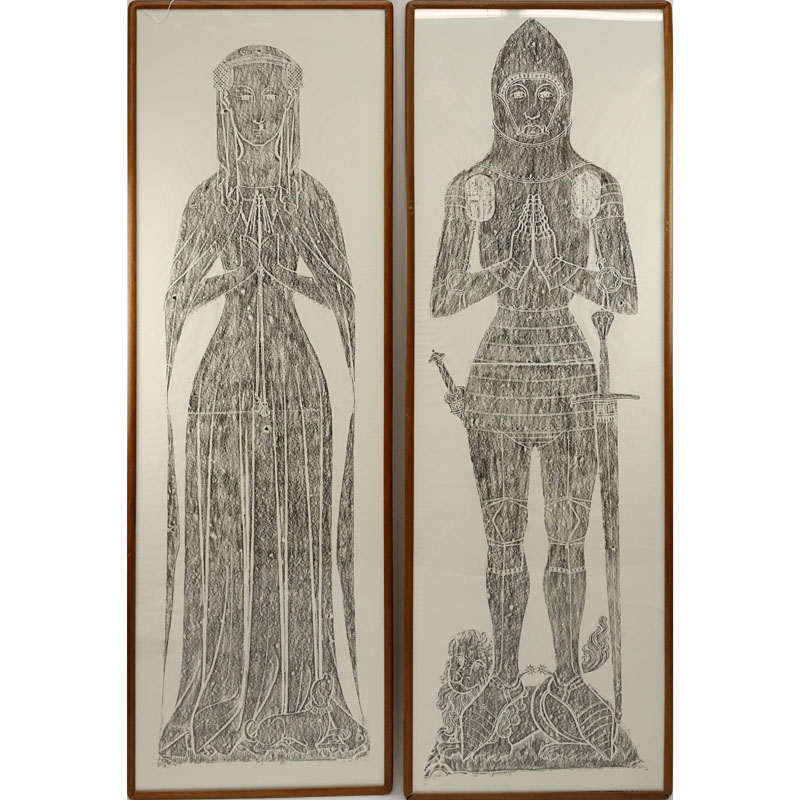 Pair of Large English Grave Rubbings of a Knight and Lady.