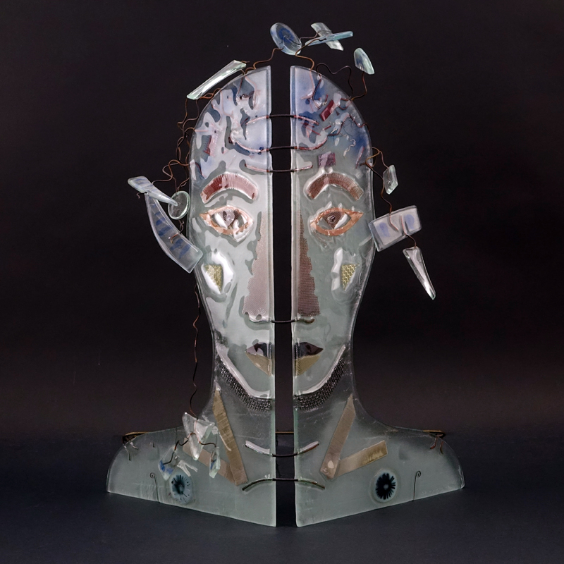 Peter Mangan, American (20th C.) Glass and Metal Figural Sculpture Dated 1990.