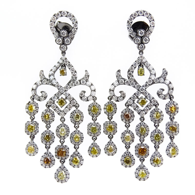 Approx. 4.0 Carat Natural Multi Fancy Color Diamond, 6.0 Carat White Diamond and 18 Karat White Gold Chandelier Earrings. 