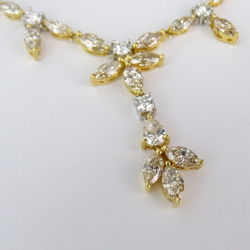 Approx. 3.75 Carat Round Brilliant Cut Diamond, 15.20 Carat Pear Shape and Marquise Cut Diamond and 18 Karat Yellow and White Gold Necklace. 