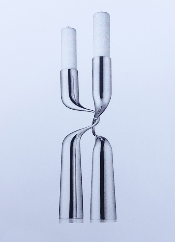 Pair of Modern Steel Sculptural Candleholders By Mikaela Dorfel. Signed MENU (logo) Designed by Mikaela Dorfel.
