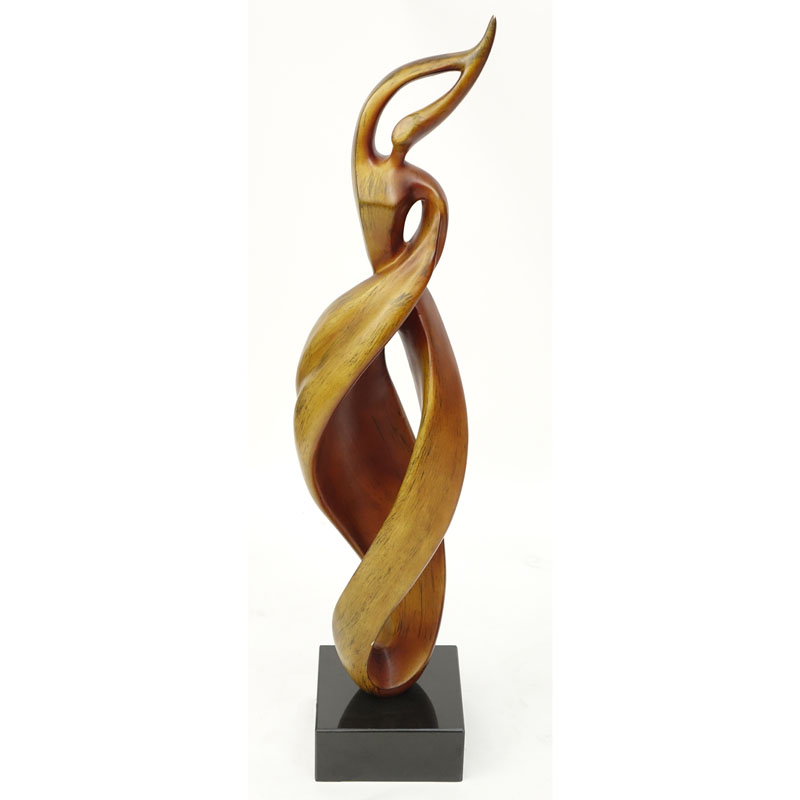Benzara Faux Grain Poly-Wood Modern Abstract Figural Sculpture On Stone Base.