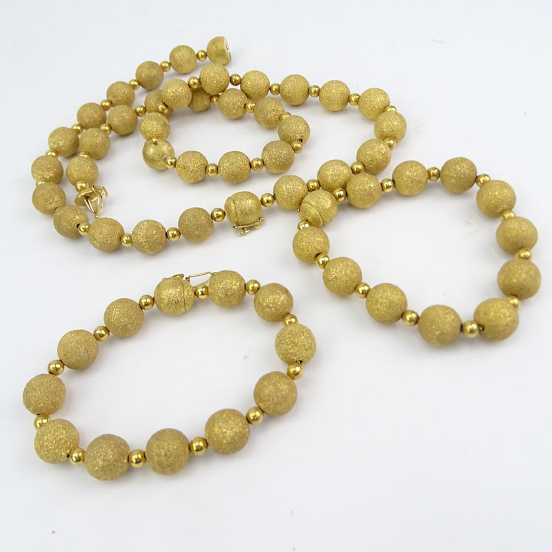 Vintage Large and Heavy Italian 18 Karat Yellow Gold Bead Necklace and Bracelet Suite.