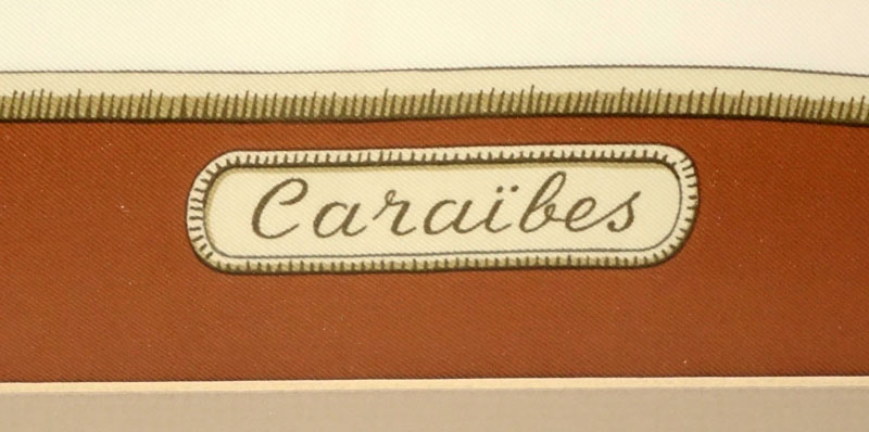 Hermes "Caraibes" Silk Scarf in Frame. 