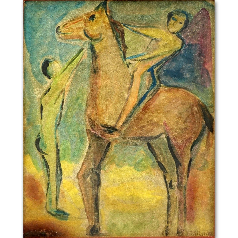 Attributed to: Marino Marini, Italian (1901-1980) Watercolor on card "Figures With Horse". 