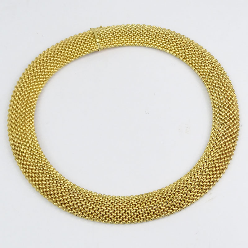 Vintage Italian Thick and Heavy 18 Karat Yellow Gold Mesh Link Necklace.