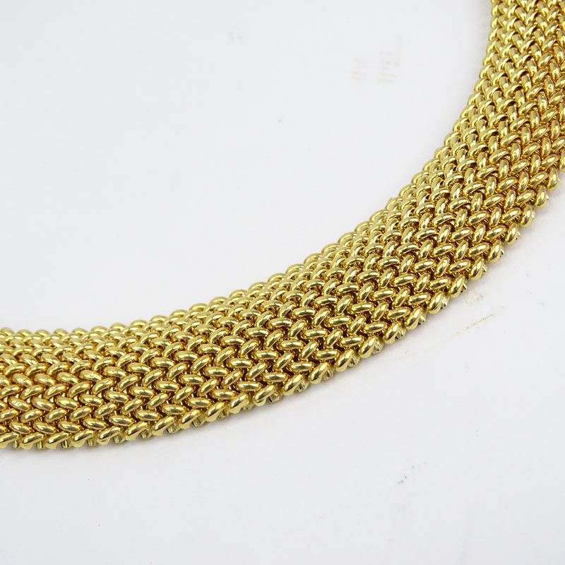 Vintage Italian Thick and Heavy 18 Karat Yellow Gold Mesh Link Necklace.
