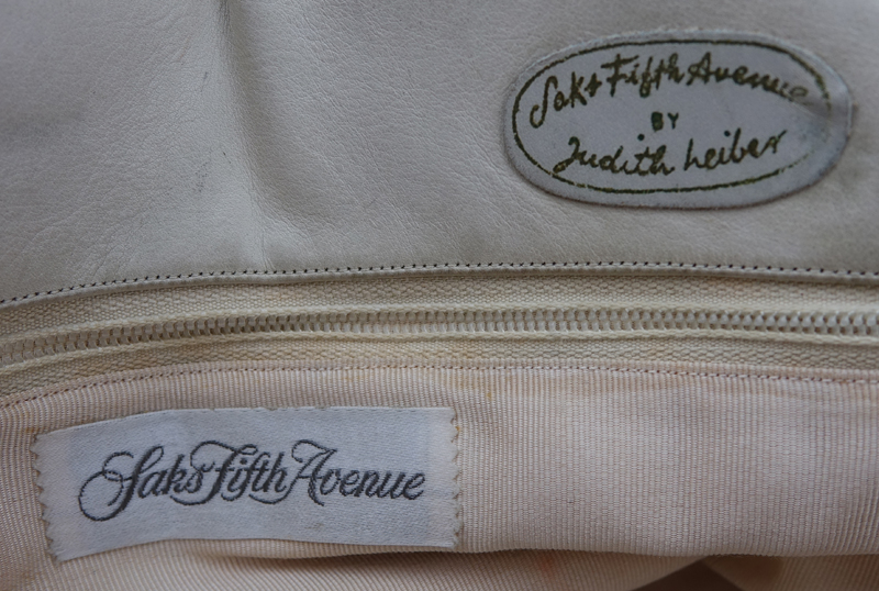 Vintage Judith Leiber For Saks Fifth Avenue Beige Leather Handbag.