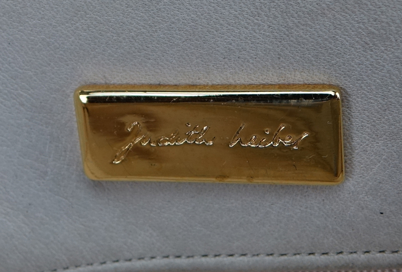 Vintage Judith Leiber For Saks Fifth Avenue Beige Leather Handbag.