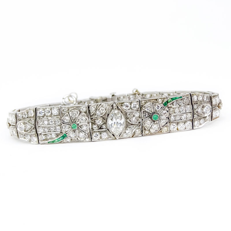Art Deco Approx. 5.70 Carat Diamond, Emerald and Platinum Bracelet. 