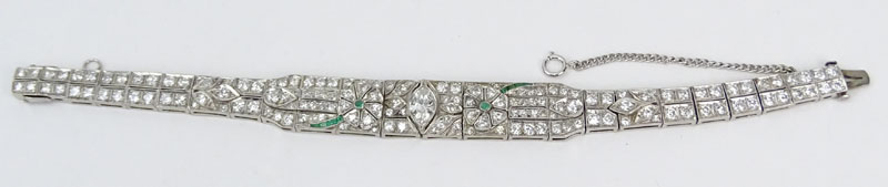Art Deco Approx. 5.70 Carat Diamond, Emerald and Platinum Bracelet. 