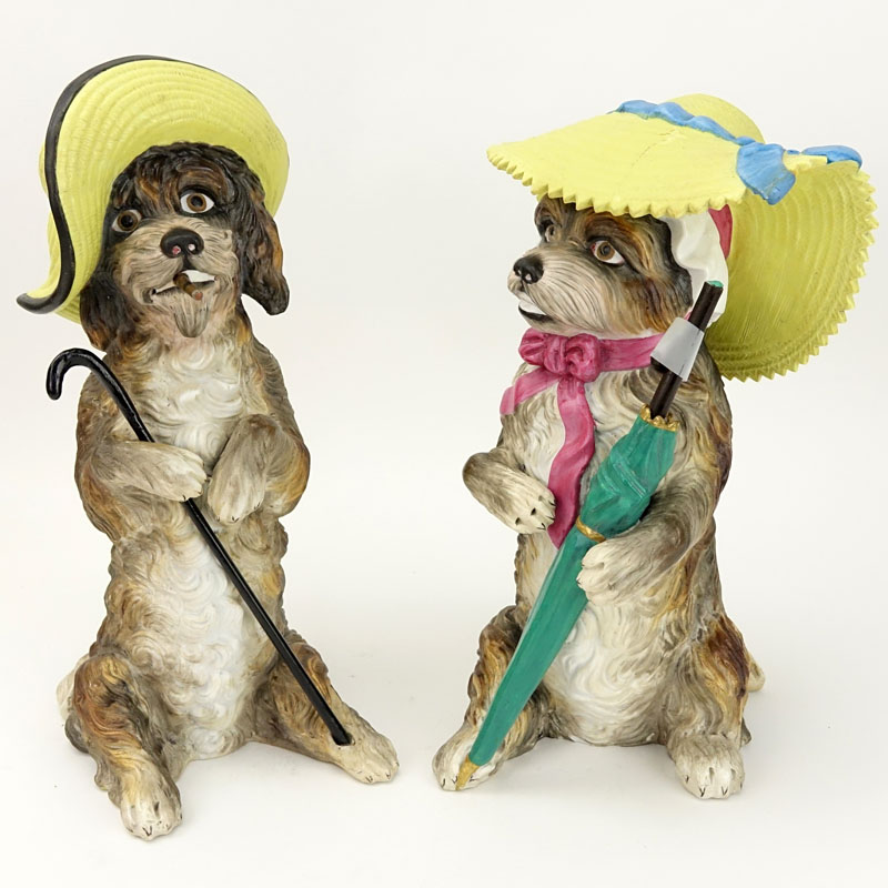 Pair of Vintage Painted Bisque Dog Figurines.