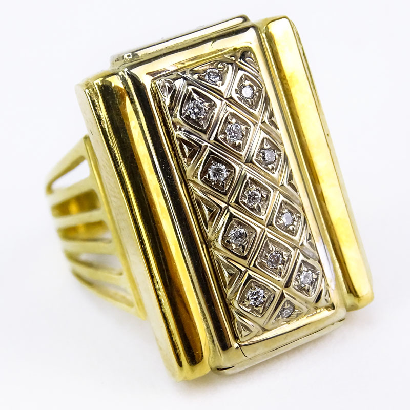 Vintage Italian 18 Karat Yellow Gold, Platinum and Diamond Ring. 