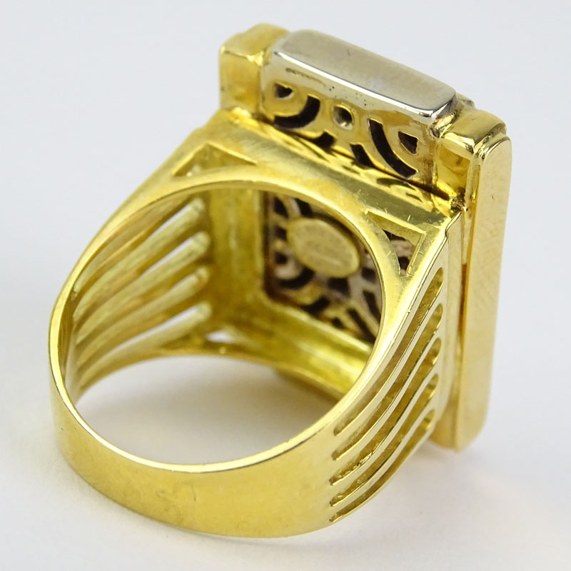Vintage Italian 18 Karat Yellow Gold, Platinum and Diamond Ring. 