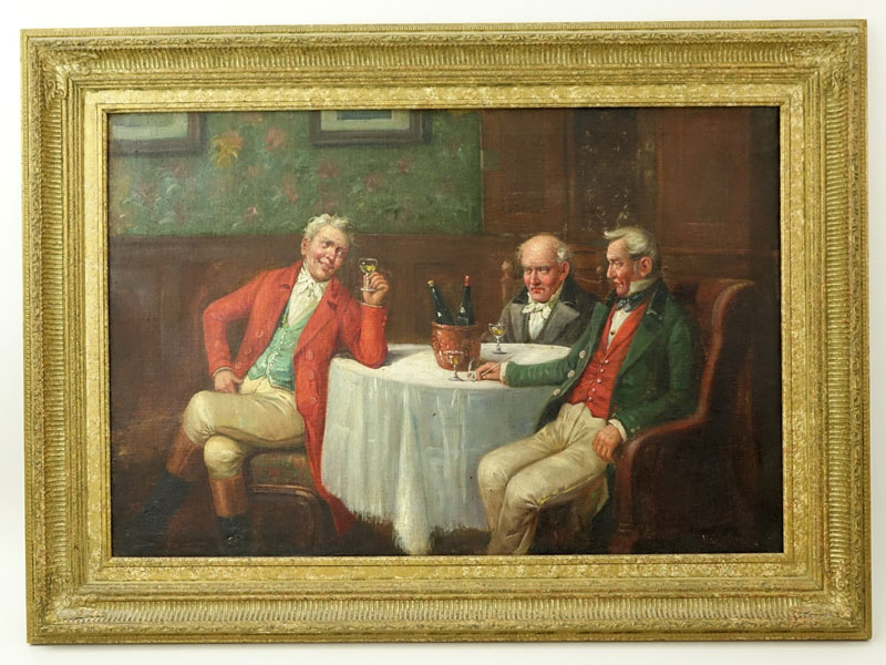 19/20th Century Oil Painting On Canvas "Imbibing". Signed lower right H. Sar___?. 