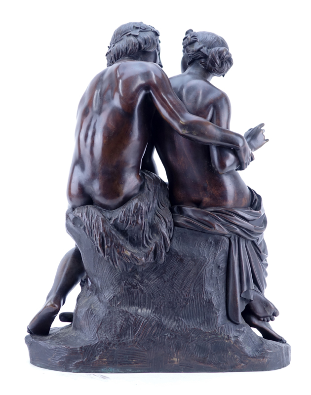 After: Jean-Jacques Feuchère, French (1807-1852) Bronze sculpture "Figural Group Of Two Nudes". 