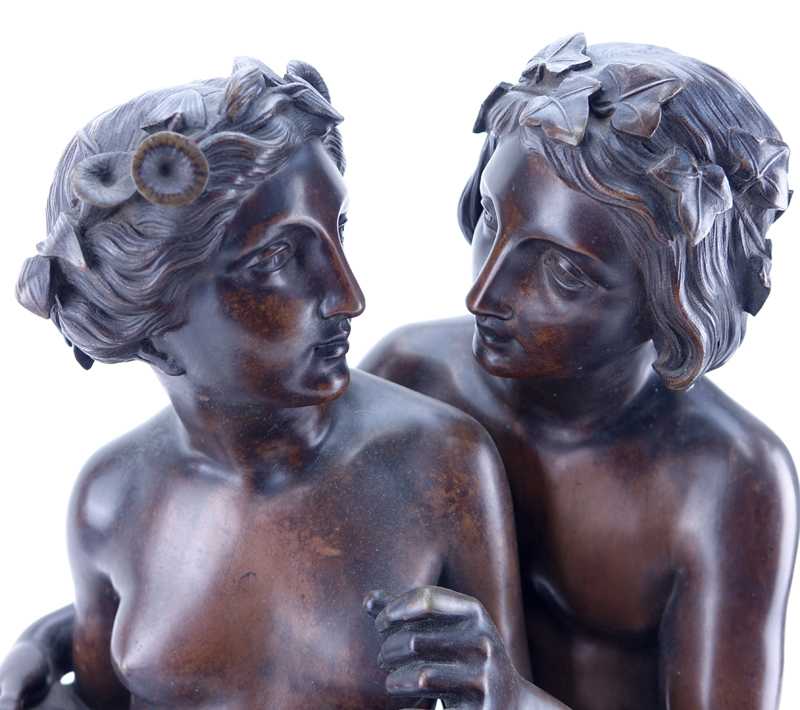 After: Jean-Jacques Feuchère, French (1807-1852) Bronze sculpture "Figural Group Of Two Nudes". 