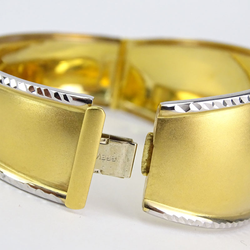 Vintage Italian 18 Karat Yellow Gold Hinged Cuff Bangle Bracelet and Wide Band Ring Suite.